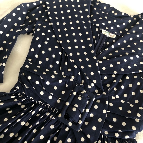 VINTAGE/ 1950s belted polka dot swing dress - Picture 3 of 15